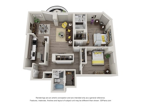Floor plan for 2 beds, 2 baths, 1085 sqft